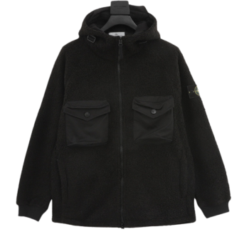 Stone Island Chest Pocket Teddy Lambswool Zip-Up Hoodie