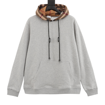 Burberry Grey Plaid Patchwork Hoodie