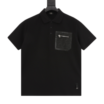 Fendi Leather Trim Pocket Polo T-Shirt