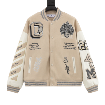 Off White Rhinestone Baseball Jacket